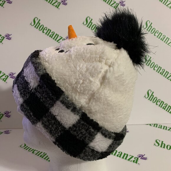 Ugly Christmas Hat Holiday Time Snowman Sherpa Beanie Cuffed Lined Plaid Cap - Picture 5 of 7